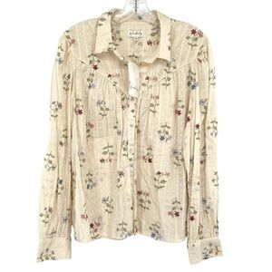 Wonderly Western Boho Floral Print Button Down Top New Cream Size Large